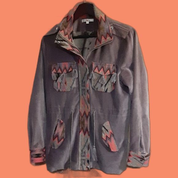 America & Beyond Boho Southwestern Aztec Velvet Parka Jacket Size Large - Picture 1 of 12